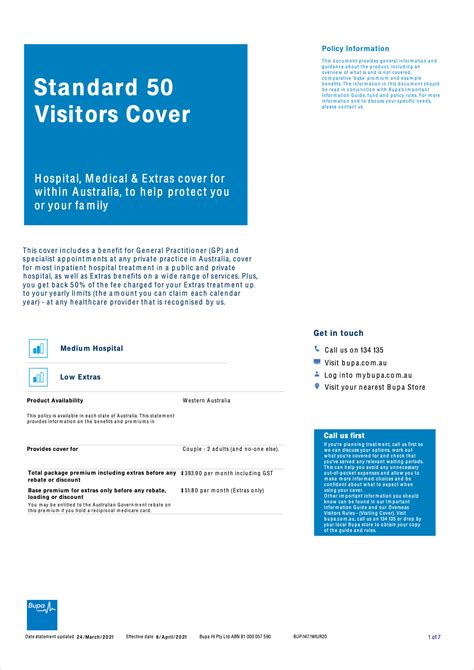 standard visitors cover bupa